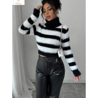 Striped Winter Warm-Up Womens Pullover