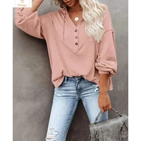 Womens Casual Button Hoodie Sweatshirt