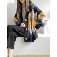 Plaid Puff Sleeve Oversized Cardigan