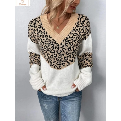 Leopard Print V Neck Sweater