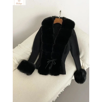 Luxury Womens Patchwork Fur Cardigan