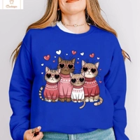 Valentines Cat Print Hip Hop Hoodie