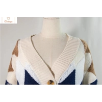 Plaid Puff Sleeve Oversized Cardigan