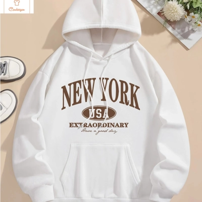Casual Letter Print Hoodie for Women