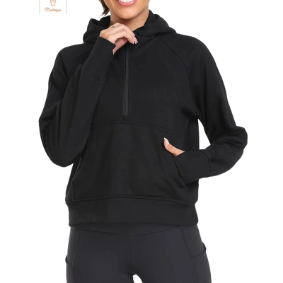 Casual Womens Half Zip Crop Hoodie