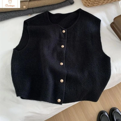 Elegant Knitted Sleeveless Cardigan Sweater