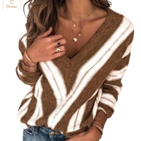Loose Striped V-Neck Knit Sweater