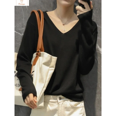 Womens V-Neck Knit Sweater Pullover