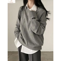 Casual Oversize Black V-Neck Sweater