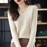 V-Neck Knitted Pullover Sweater for Women