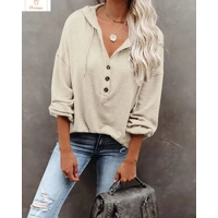 Womens Casual Button Hoodie Sweatshirt