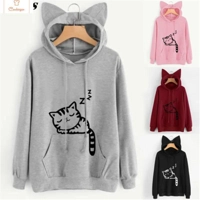 Cute Cat Print Hooded Sweatshirt for Women