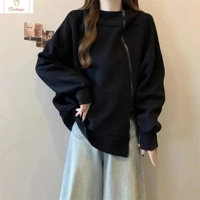 Plus Size Diagonal Zipper Hoodie