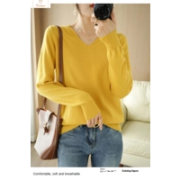 Peach V-neck Long Staple Cotton Sweater