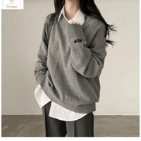 Casual Oversize Black V-Neck Sweater