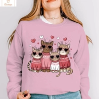 Valentines Cat Print Hip Hop Hoodie