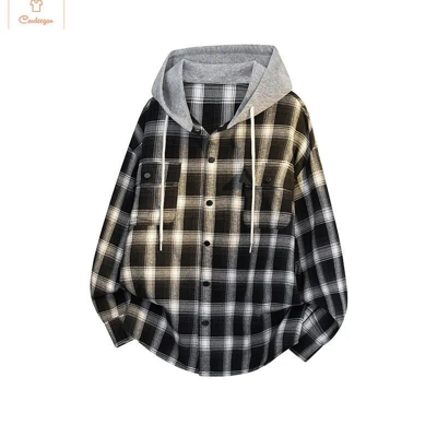 Vintage Plaid Hoodie Jacket Streetwear Outerwear