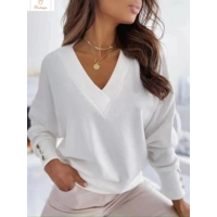 Knitted V-neck Long Sleeve Womens Sweater