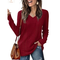 Cozy Wine Red Knit V-Neck Sweater
