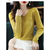 V-Neck Knitted Pullover Sweater for Women