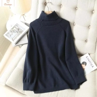 Navy Vintage Wool Turtleneck Sweater for Women
