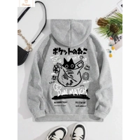 Cute Cat Cartoon Hooded Sweatshirt for Women
