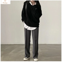 Casual Oversize Black V-Neck Sweater