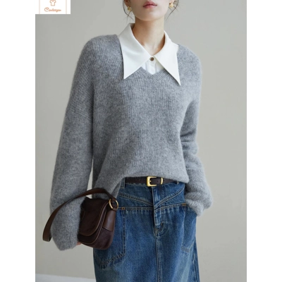 Wool Alpaca V-Neck Winter Pullover Sweater