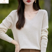 Womens Merino Wool V-neck Pullover Sweater