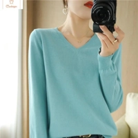 Peach V-neck Long Staple Cotton Sweater
