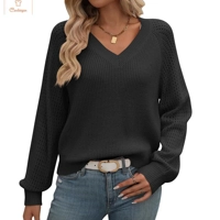Womens Knitted Hollow V-Neck Sweater