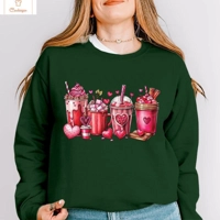 Valentines Day Coffee Print Hoodie for Women