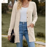 V-Neck Solid Color Cardigan Coat
