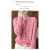 Womens 100% Wool Hollowed Out Cardigan