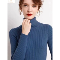 Fashionable Womens Turtleneck Jumper with Thermal Striped Knit