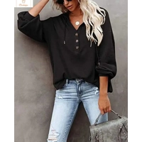 Womens Casual Button Hoodie Sweatshirt