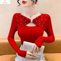 Womens V-Neck Bow Knit Sweater