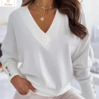 Knitted V-neck Long Sleeve Womens Sweater