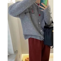 Fashionable Cashmere Snowman Embroidered Cardigan