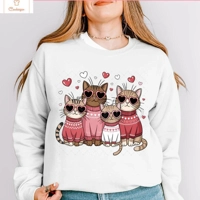 Valentines Cat Print Hip Hop Hoodie