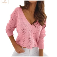 Mocha V-Neck Cutout Knit Sweater