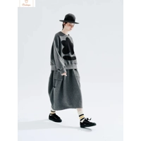 Grey Round Neck Floral Hoodie Sweater