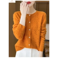 Womens 100% Wool Hollowed Out Cardigan