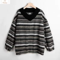 Striped Oversized Knit Sweater for Women