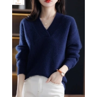 Womens V-neck Loose Knit Sweater