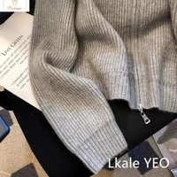 Vintage Double Zipper Knitted Cardigan Sweater