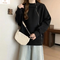 Plus Size Diagonal Zipper Hoodie