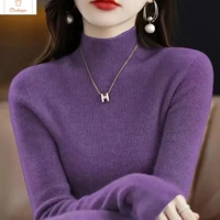 Solid Half Turtleneck Knit Sweater for Women