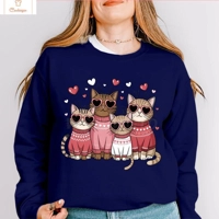 Valentines Cat Print Hip Hop Hoodie