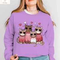 Valentines Cat Print Hip Hop Hoodie